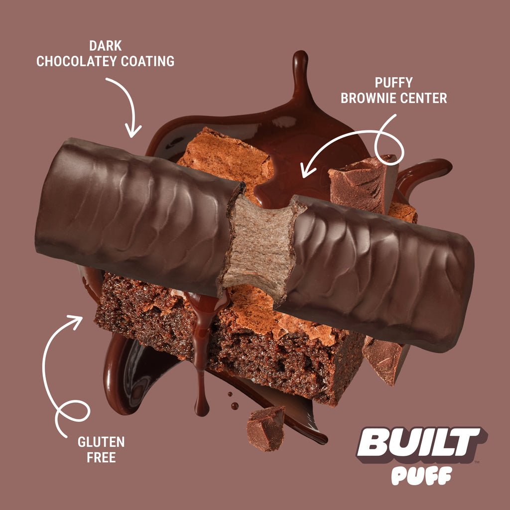 Built Puff Snack Bar, Brownie Batter, 17g Protein, Collagen, 140 Calories, 8 Count Box, 1.41 oz