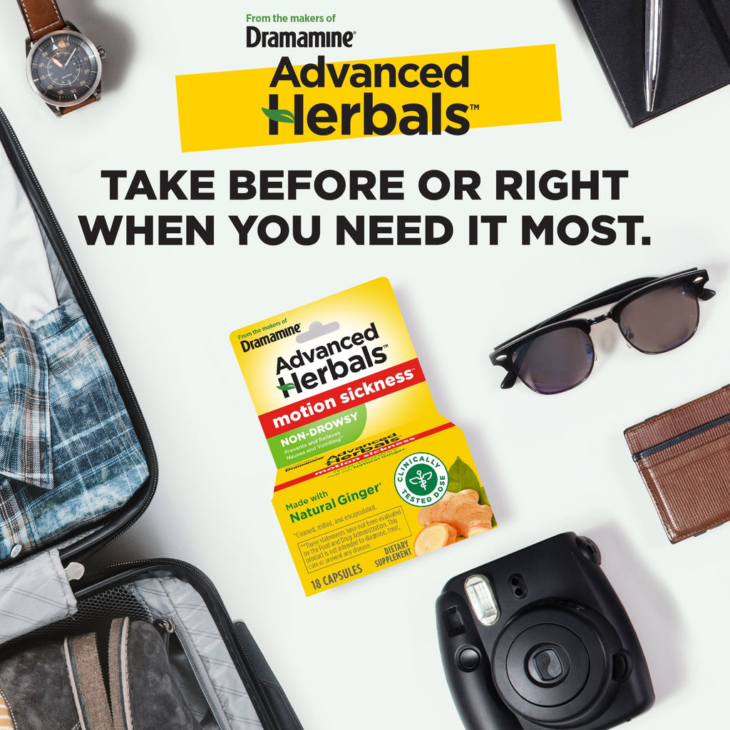 Advanced Herbals by Dramamine, Non-Drowsy Motion Sickness Relief, with Natural Ginger, 18 Count