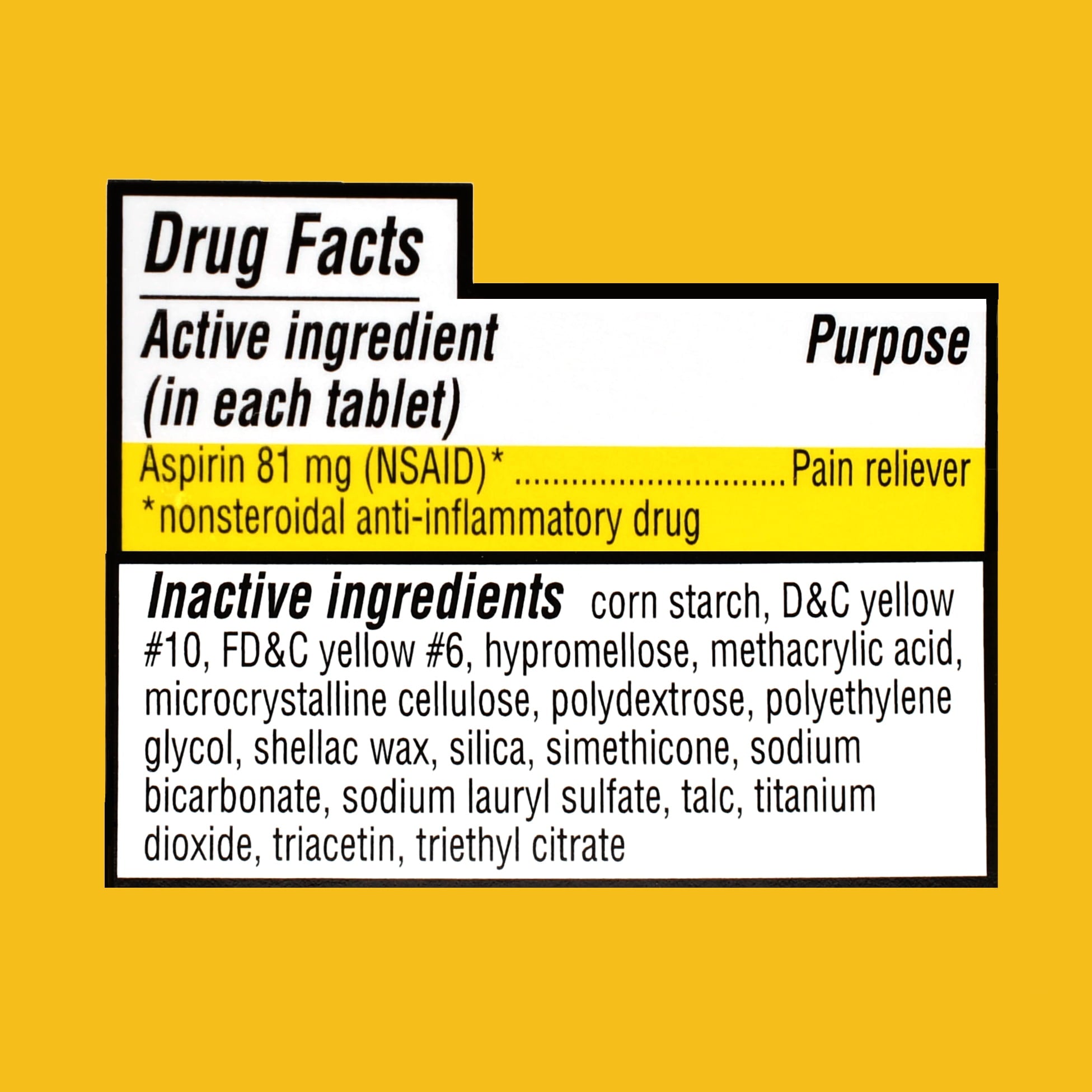 Equate Low Dose Aspirin Pain Relief Safety Coated Tablets, 81 mg, 60 Count, Compare to Bayer® Low Dose Aspirin Active Ingredient