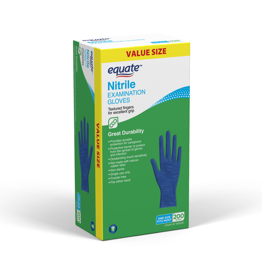 Equate Nitrile Examination Gloves, One Size Fits Most, 200 Count