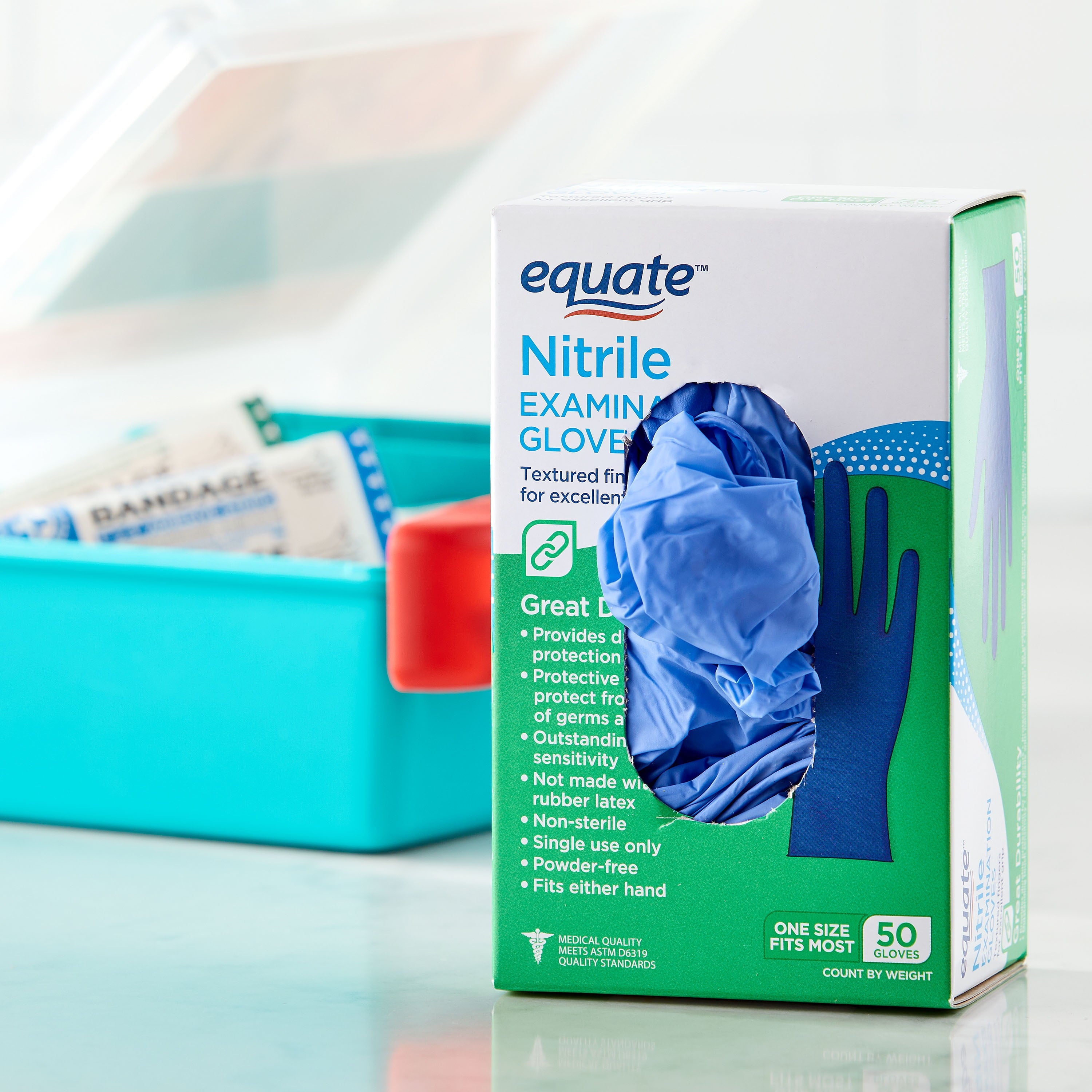 Equate Nitrile Exam Gloves, One Size Fits Most, 50 Count
