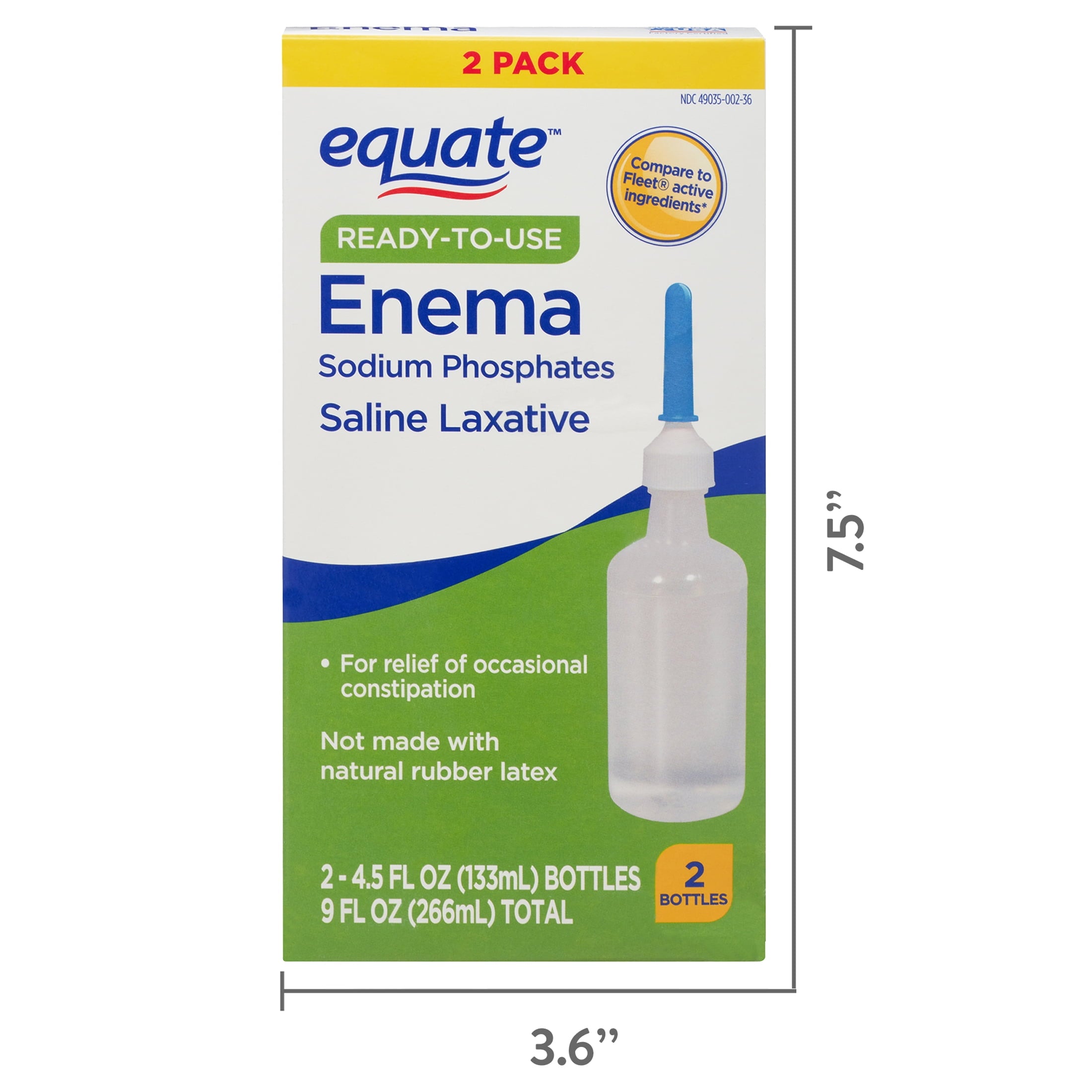 Equate Ready-to-Use Enema Sodium Phosphates Saline Laxative, 9 fl oz, 2 Pack