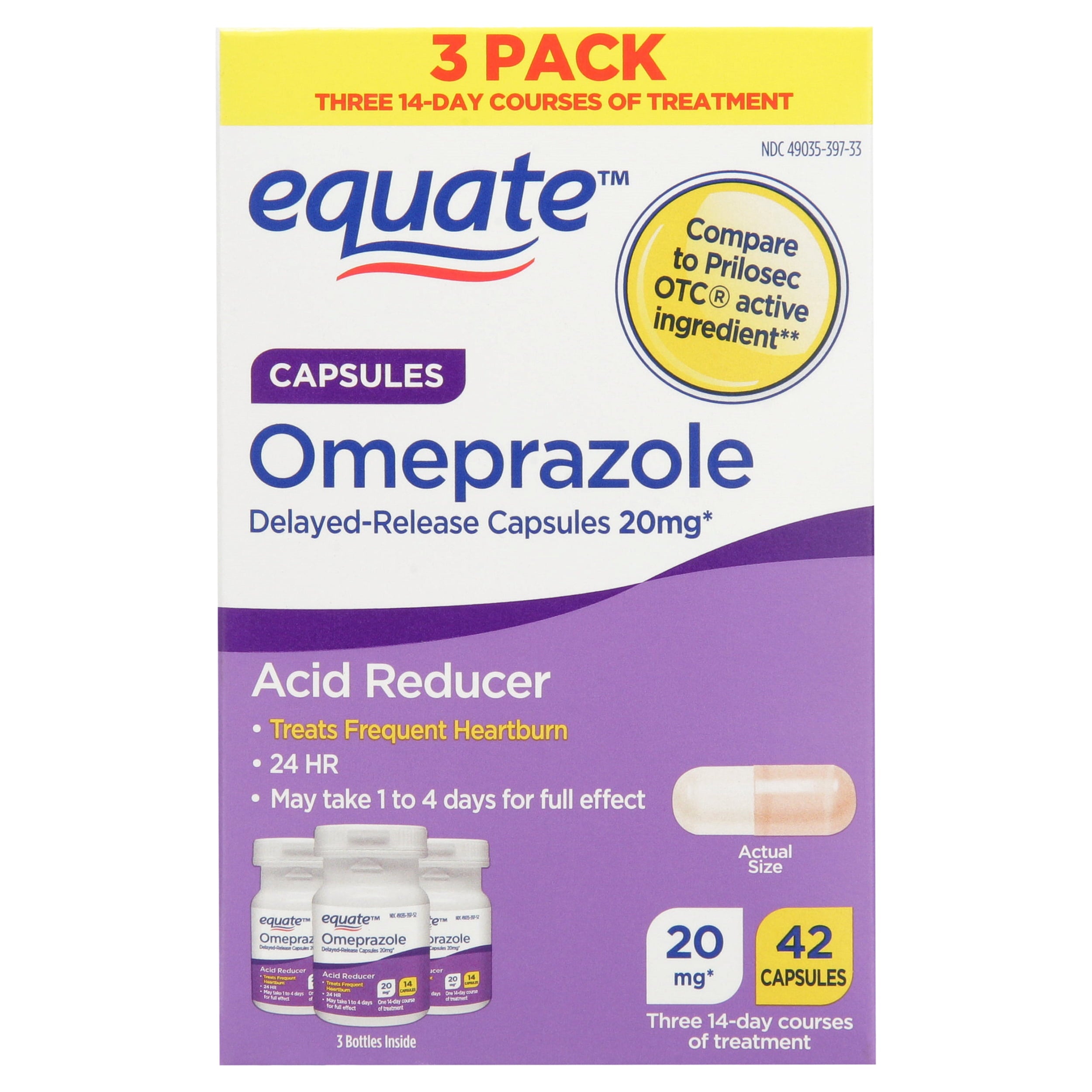 Equate Omeprazole Delayed-Release Acid Reducer Capsules, 20 mg, 42 Count