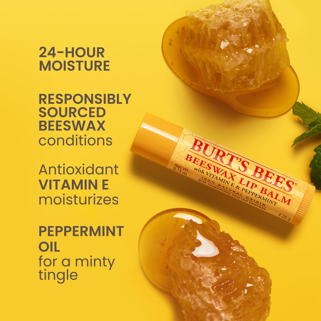 Burts Bees 100% Natural Origin Moisturizing Lip Balm, Original Beeswax, 4 Tubes