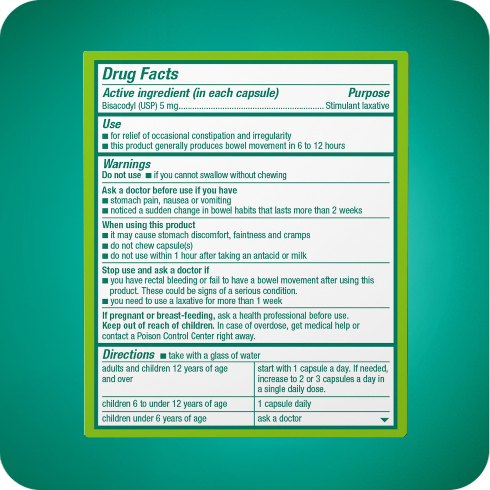 Dulcolax Stimulant Laxative Liquid Gels, Predictable & Effective Constipation Relief, Relieves Constipation Related Symptoms, Bisacodyl 5 mg, No Added Parabens, Gluten-Free & Sugar-Free, 20-Count