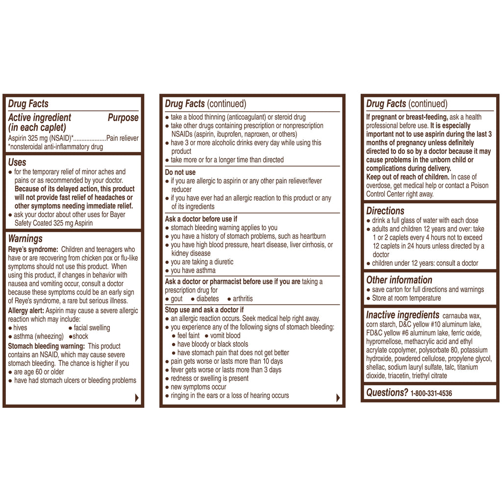 Aspirin Regimen Bayer Regular Dose Pain Reliever Enteric Coated Tablets, 325mg, 100 Count