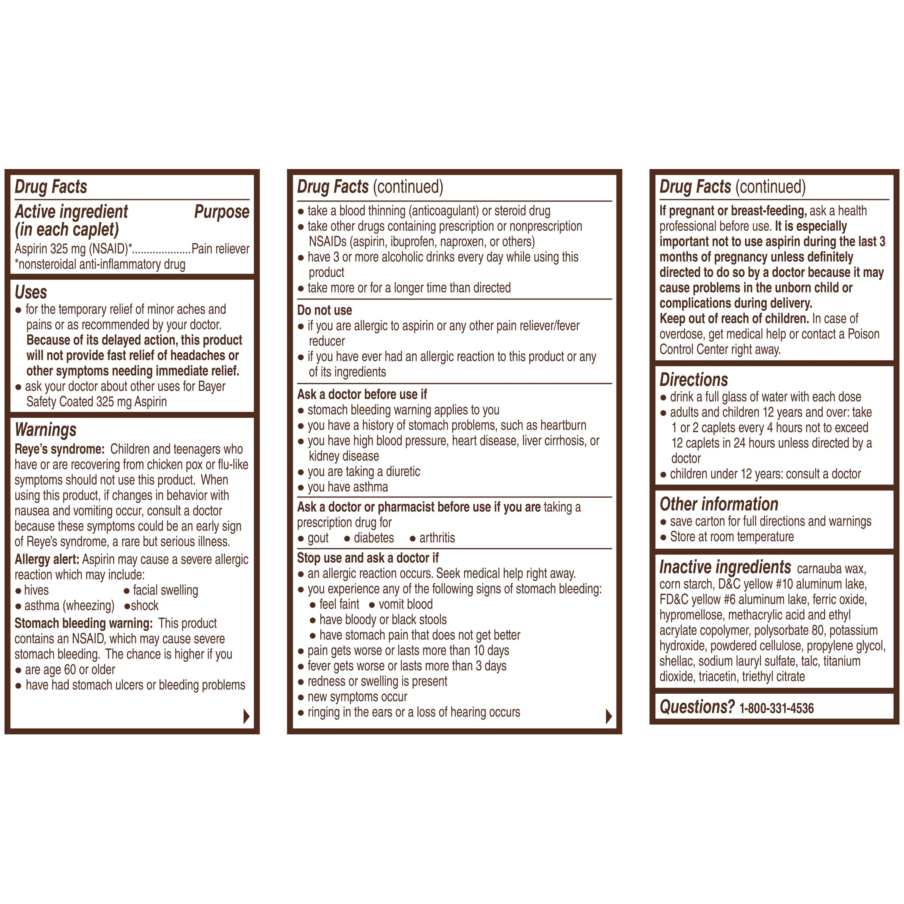 Aspirin Regimen Bayer Regular Dose Pain Reliever Enteric Coated Tablets, 325mg, 100 Count