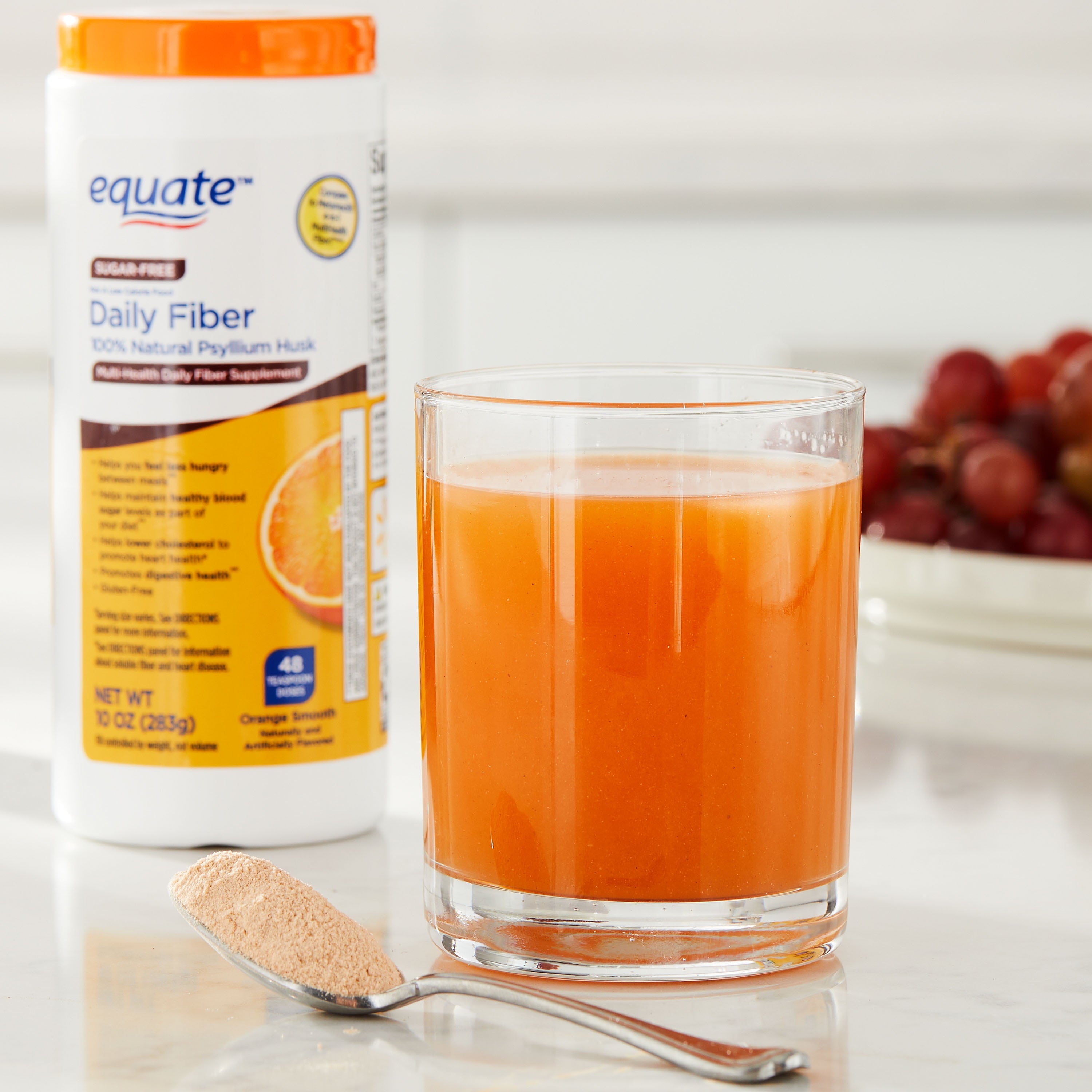 Equate Daily Fiber 100% Natural Psyllium Husk Fiber Supplement, Sugar-Free Orange Smooth, 10 oz, Compare to Metamucil® 4-in-1 Multihealth Fiber™