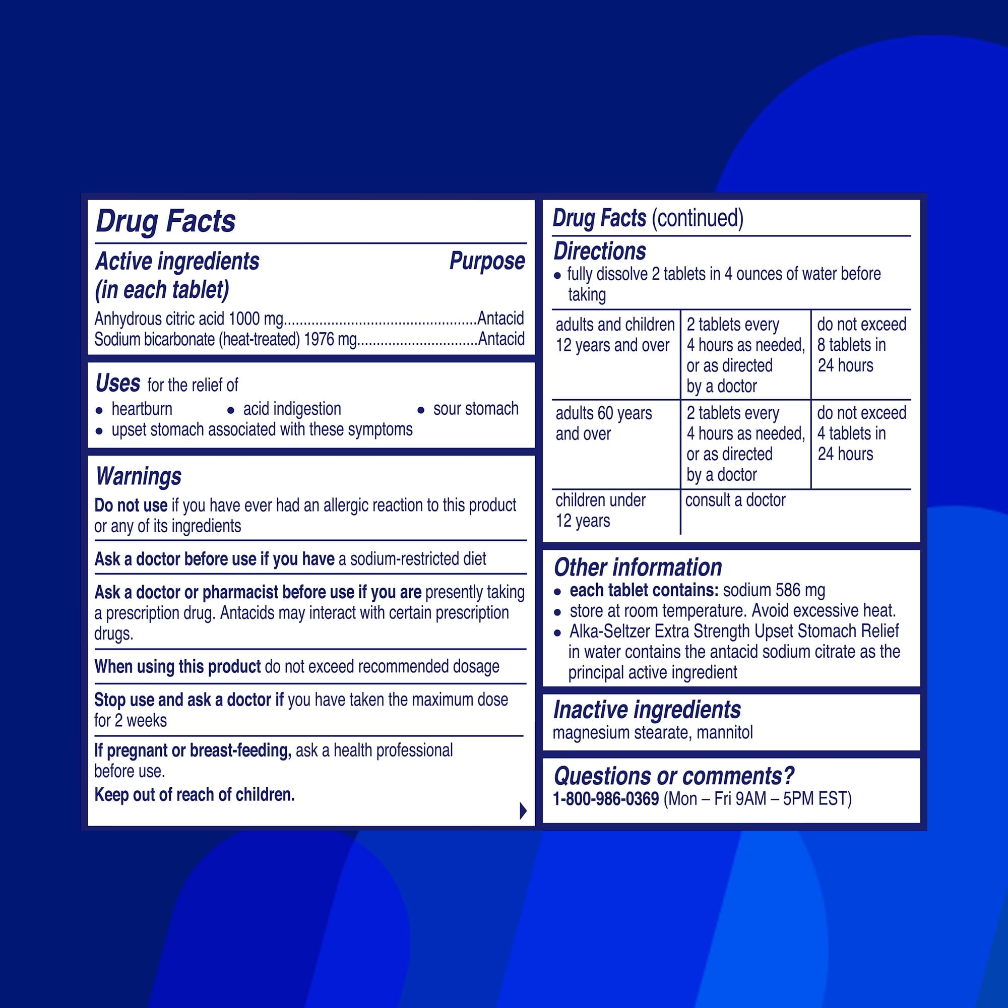 Alka-Seltzer Extra Strength Heartburn Relief Effervescent Antacid Tablets, Fast Acid Indigestion Relief, 24 Count