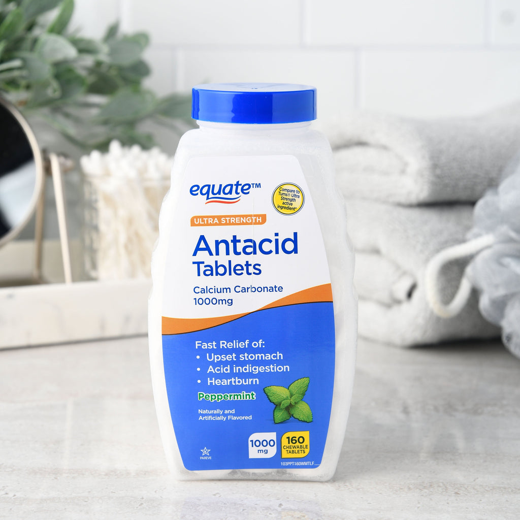 Equate Ultra Strength Antacid Peppermint Chewable Tablets, 1000 mg 160 Count, Compare to Tums® Ultra Strength Active Ingredient