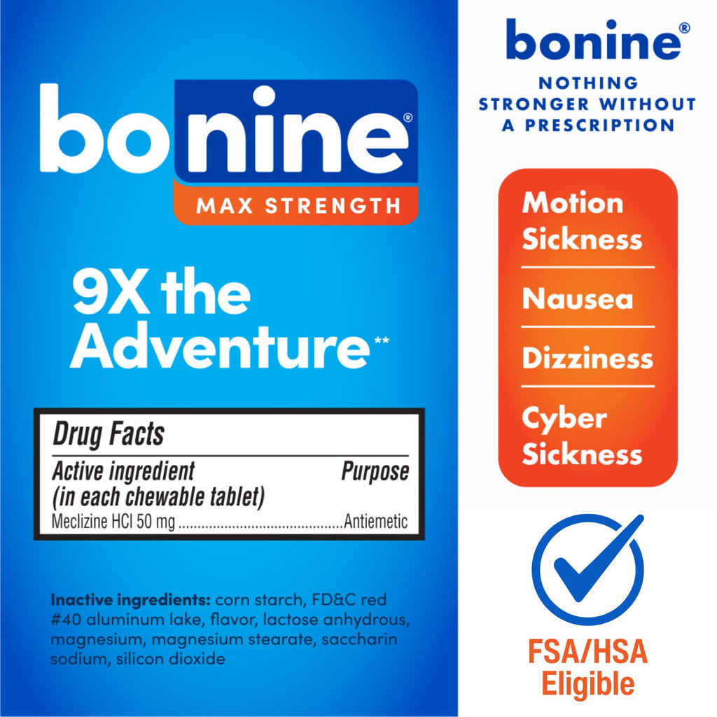 Bonine Max Strength Motion Sickness & Nausea Relief, Chewable Tablets, Peppermint, 16 ct