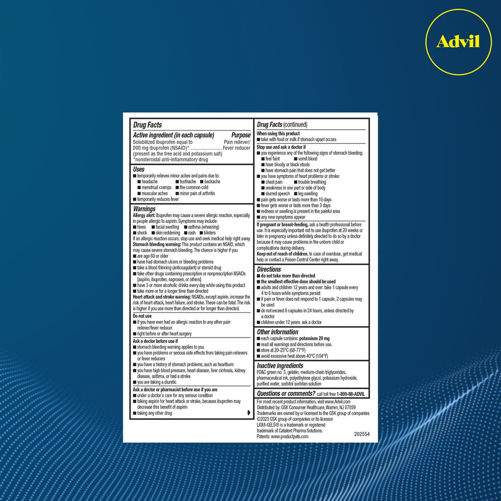 Advil Liqui-Gels Minis Pain Relievers for Headache Relief, Fever Reducer Liquid Filled Capsules, 200 Mg Ibuprofen, 80 Count