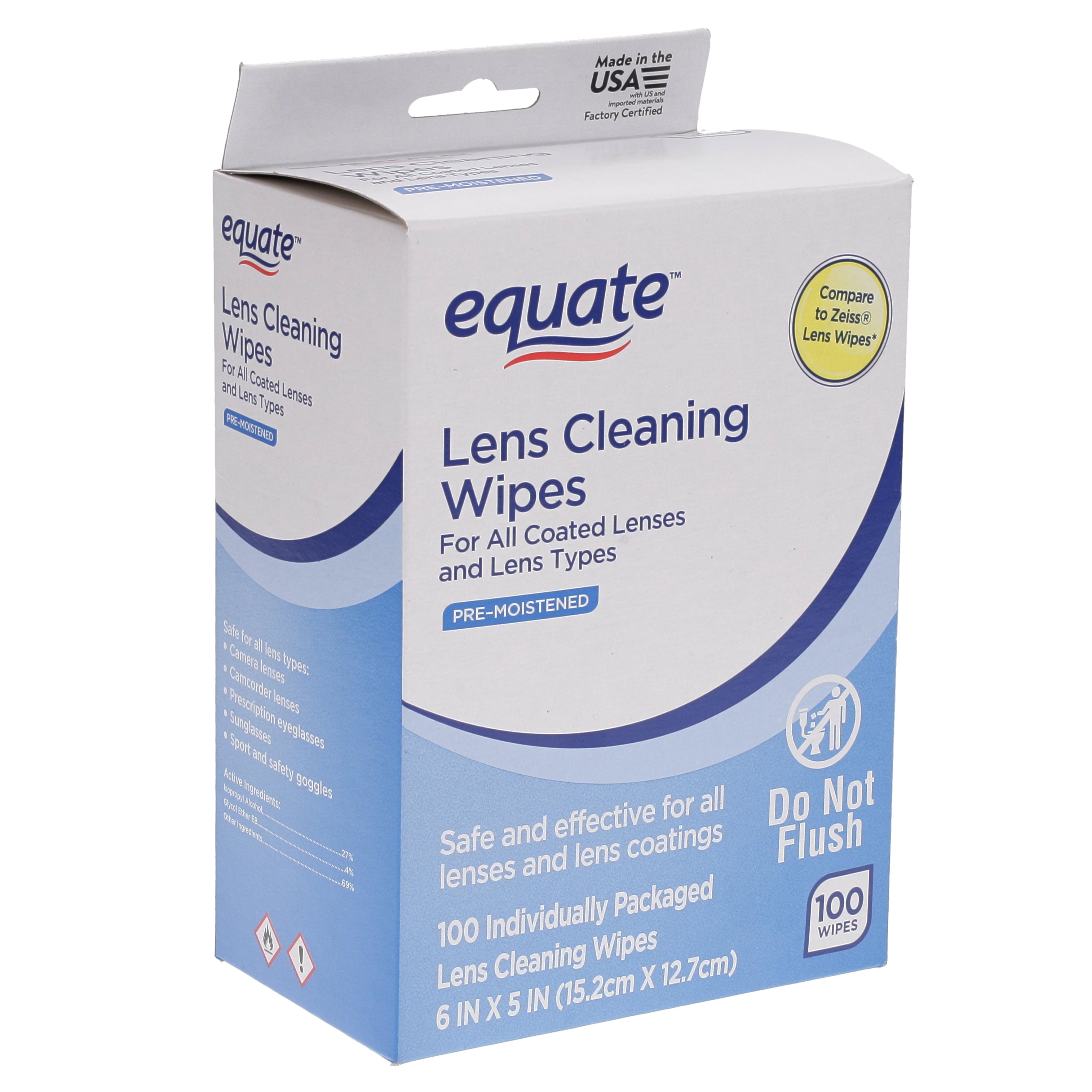 Equate Pre-Moistened Lens Cleaning Wipes, 100 Count, Compare to Zeiss® Lens Wipes