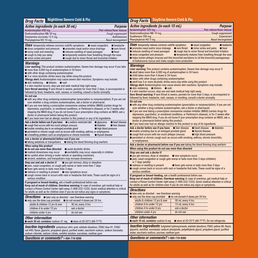 Equate Max Strength Severe Cold & Flu Relief Daytime and Nighttime Combo Pack, 12 fl oz