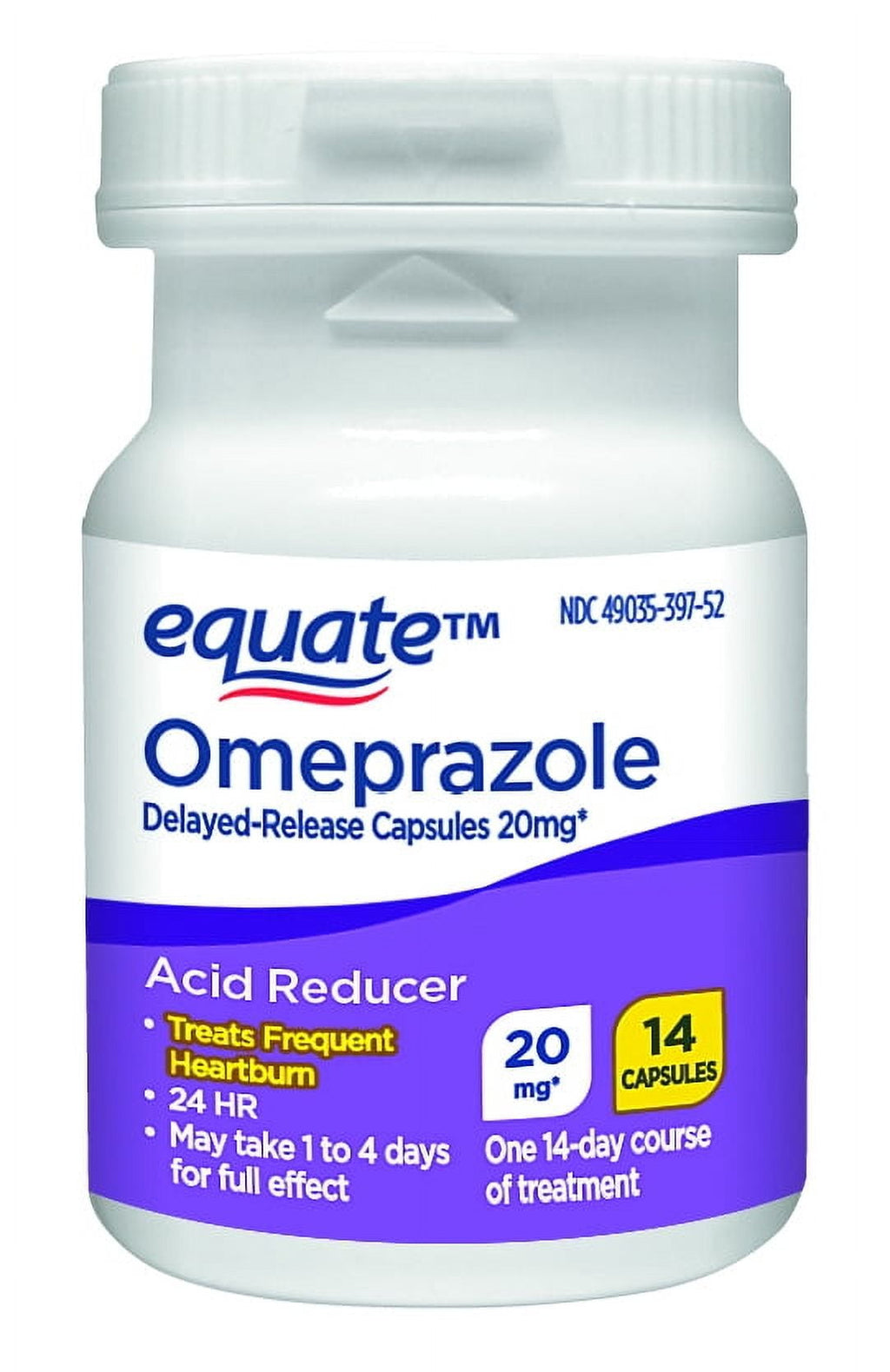 Equate Omeprazole Delayed-Release Acid Reducer Capsules, 20 mg, 42 Count