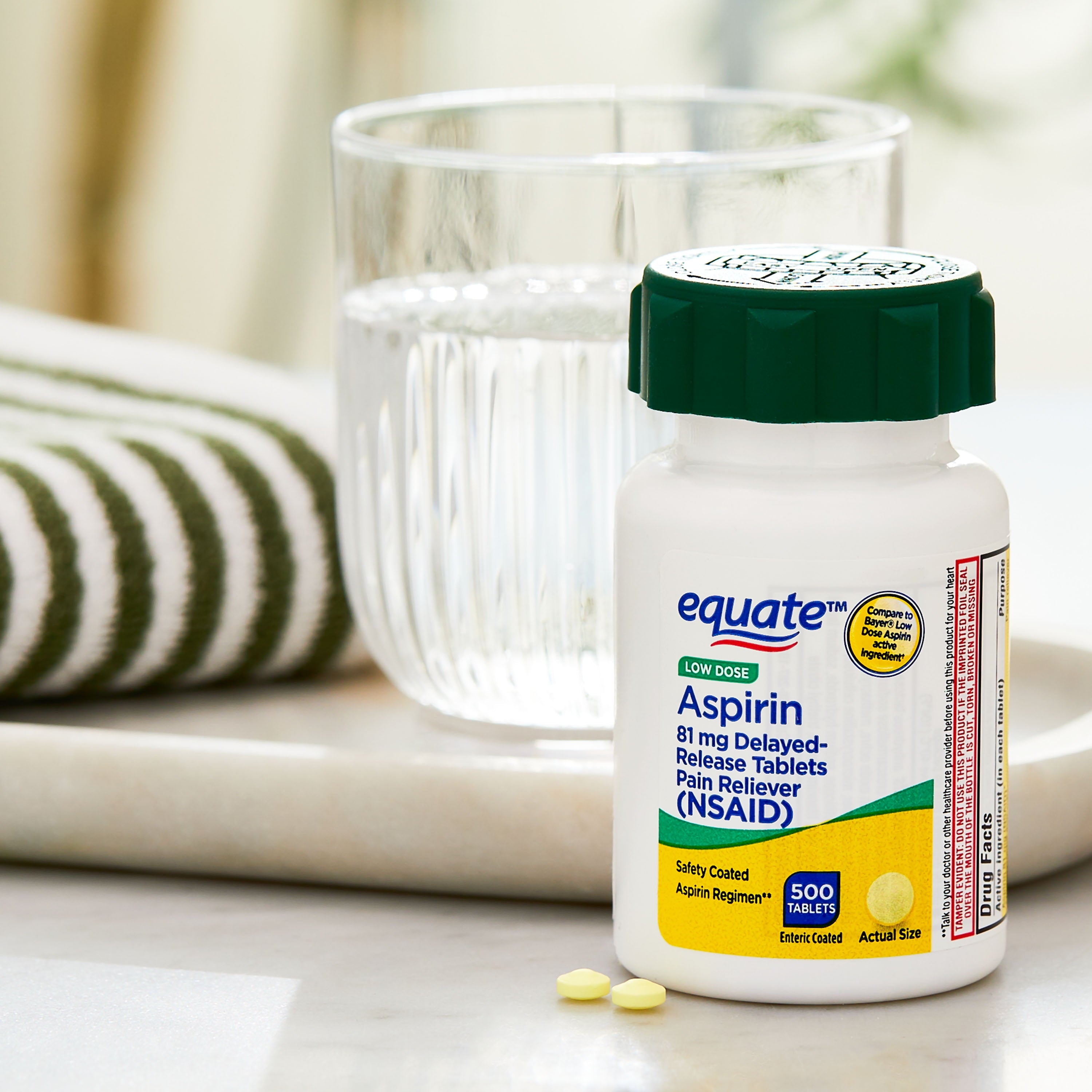 Equate Low Dose Aspirin Pain Relief Safety Coated Tablets, 81 mg, 500 Count, Compare to Bayer® Low Dose Aspirin Active Ingredient