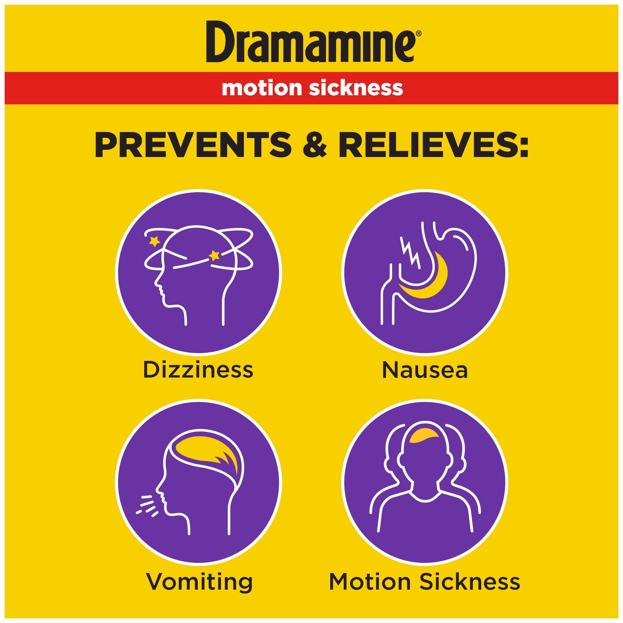 Dramamine All Day Less Drowsy, Motion Sickness Relief, Sensitive Stomach, 8 Count