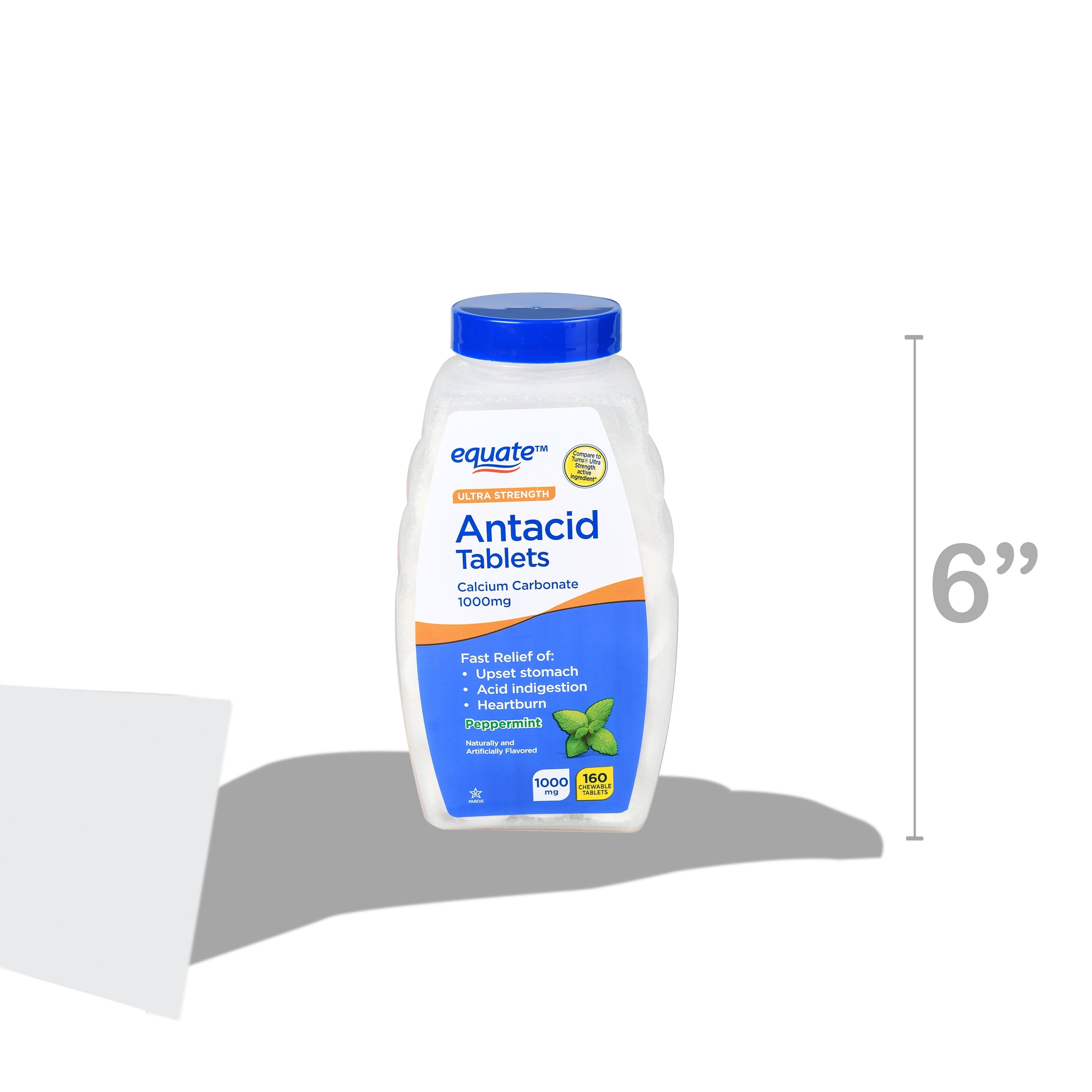 Equate Ultra Strength Antacid Peppermint Chewable Tablets, 1000 mg 160 Count, Compare to Tums® Ultra Strength Active Ingredient