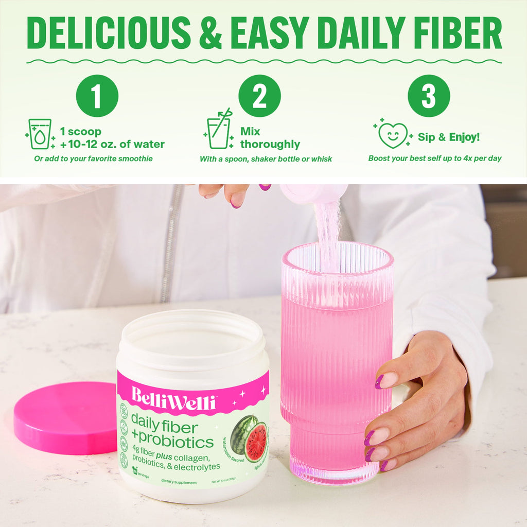 BelliWelli Daily Fiber Supplement with Probiotics, Electrolytes, and Collagen - Watermelon, 6.4 oz