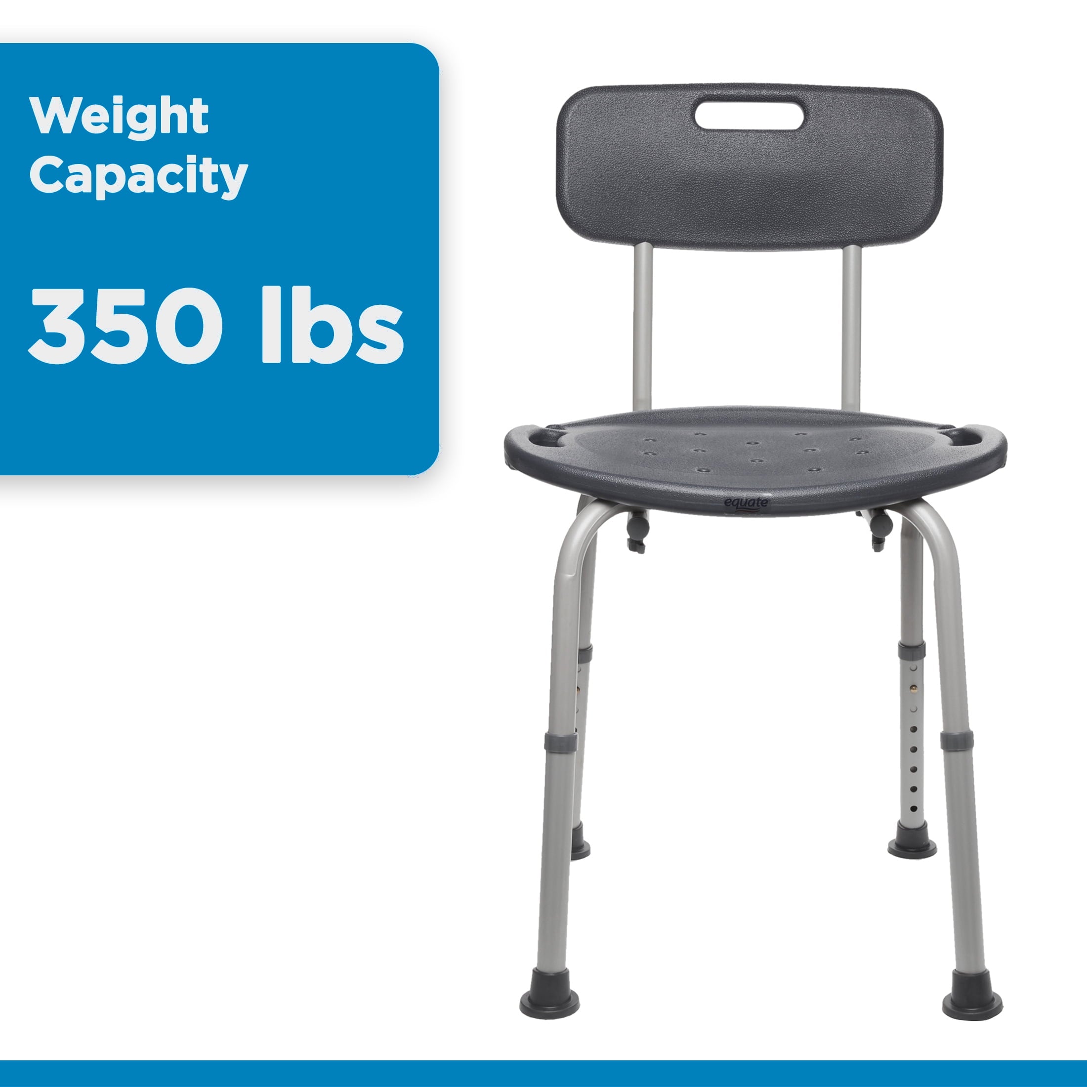 Equate Bath Chair and Shower Chair with Back - Seat for Elderly, Handicap, Disabled, 350 lb Capacity