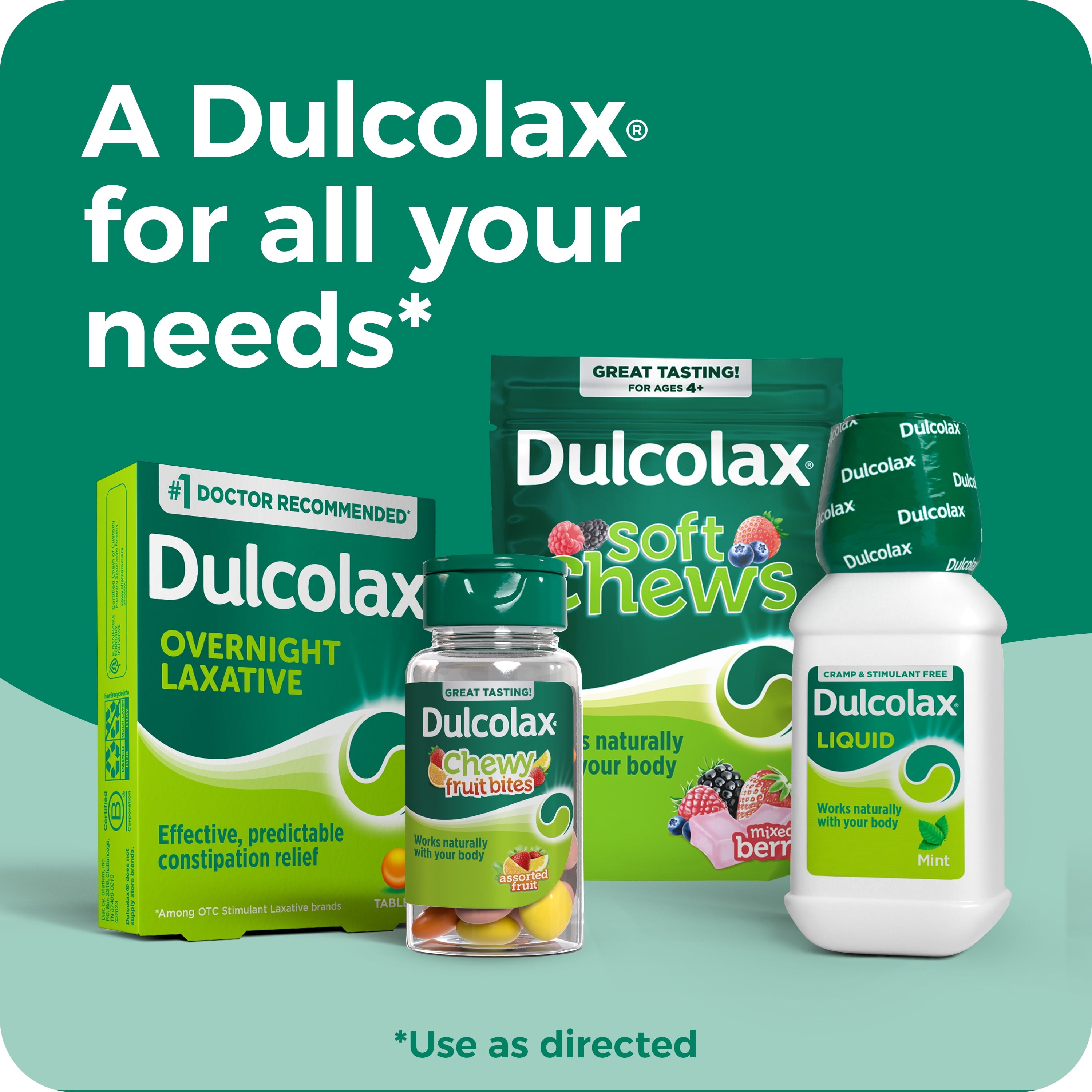 Dulcolax Stimulant Laxative Medicated Suppositories, Predictable & Effective Constipation Relief, Softens Stool, Bisacodyl 10 mg, 4 Count