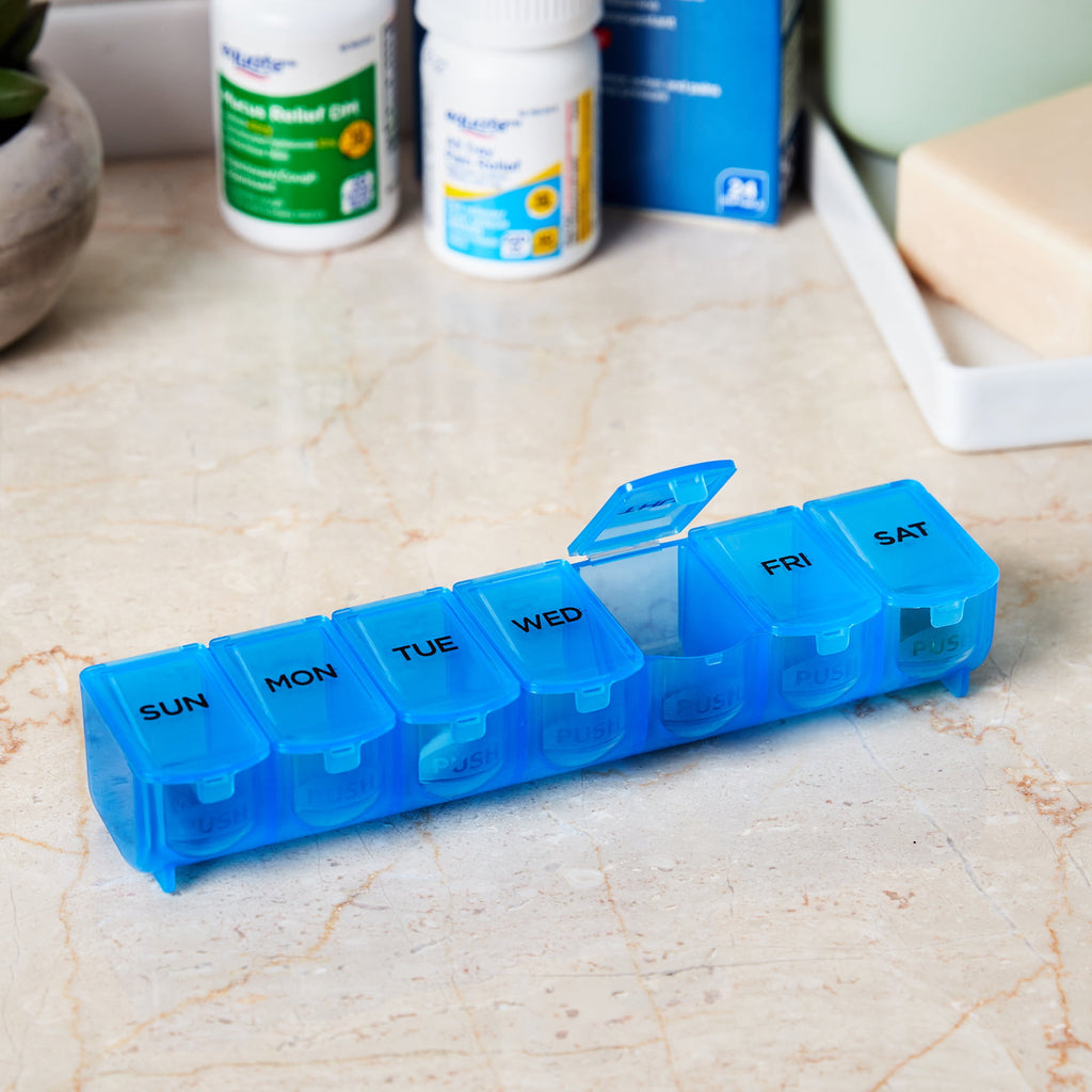 Equate Weekly Pill Planner and Pill Box Organizer, Contains 7 Compartments, Compact, Travel-Friendly