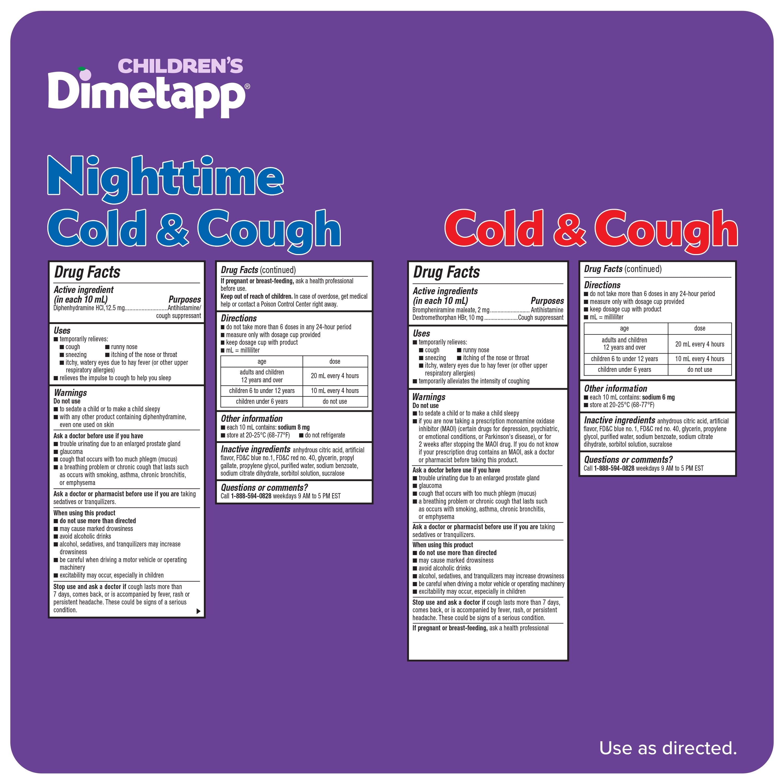 Dimetapp Childrens Cold & Cough and Nighttime Cold & Cough Medicine, Value Pack (2) 4oz Bottles