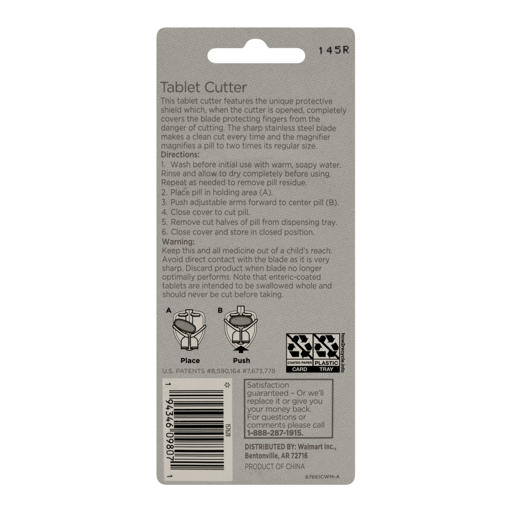 Equate Pill Cutter with Safety Shield and Magnifier, Plastic