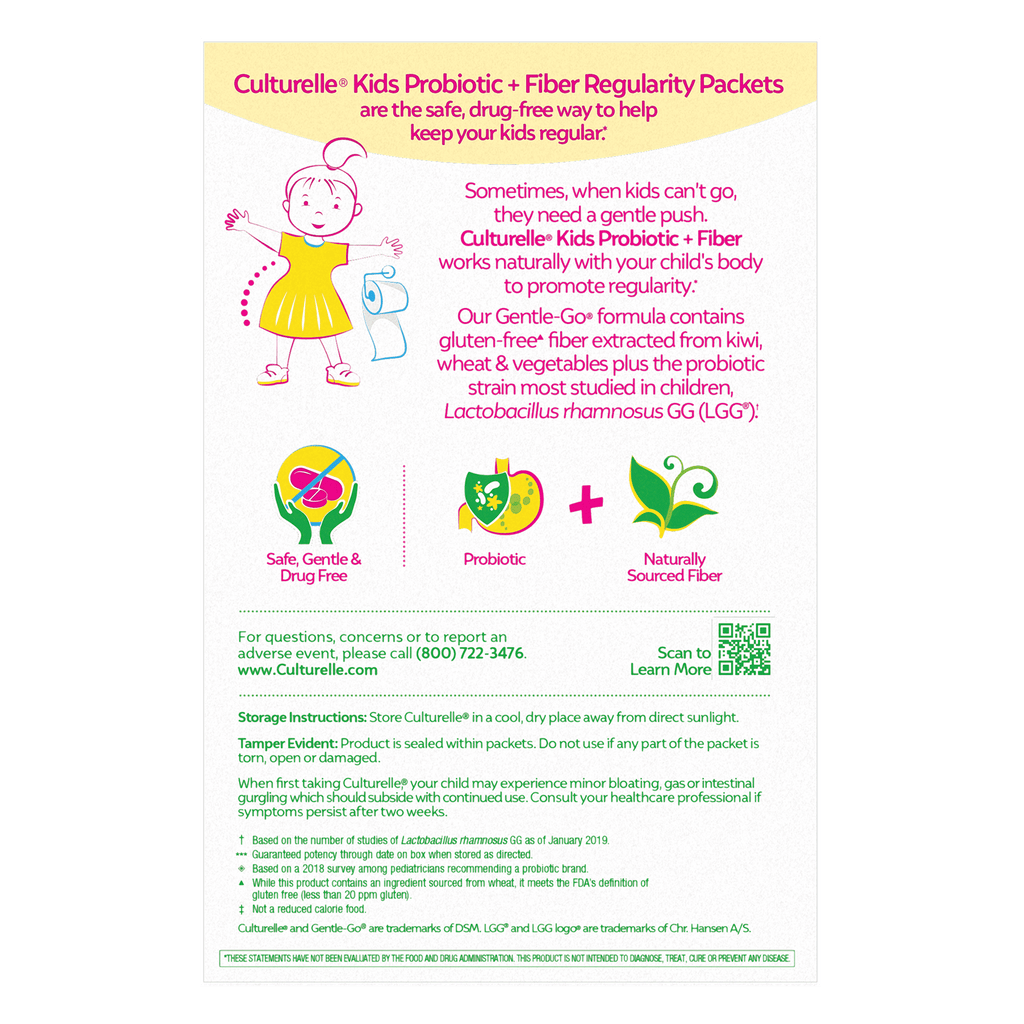 Culturelle Probiotics Kids Probiotic + Fiber Daily Ready-to-Mix Supplement, Digestive Regularity Support for Children, No Flavor Added, 24 Packets
