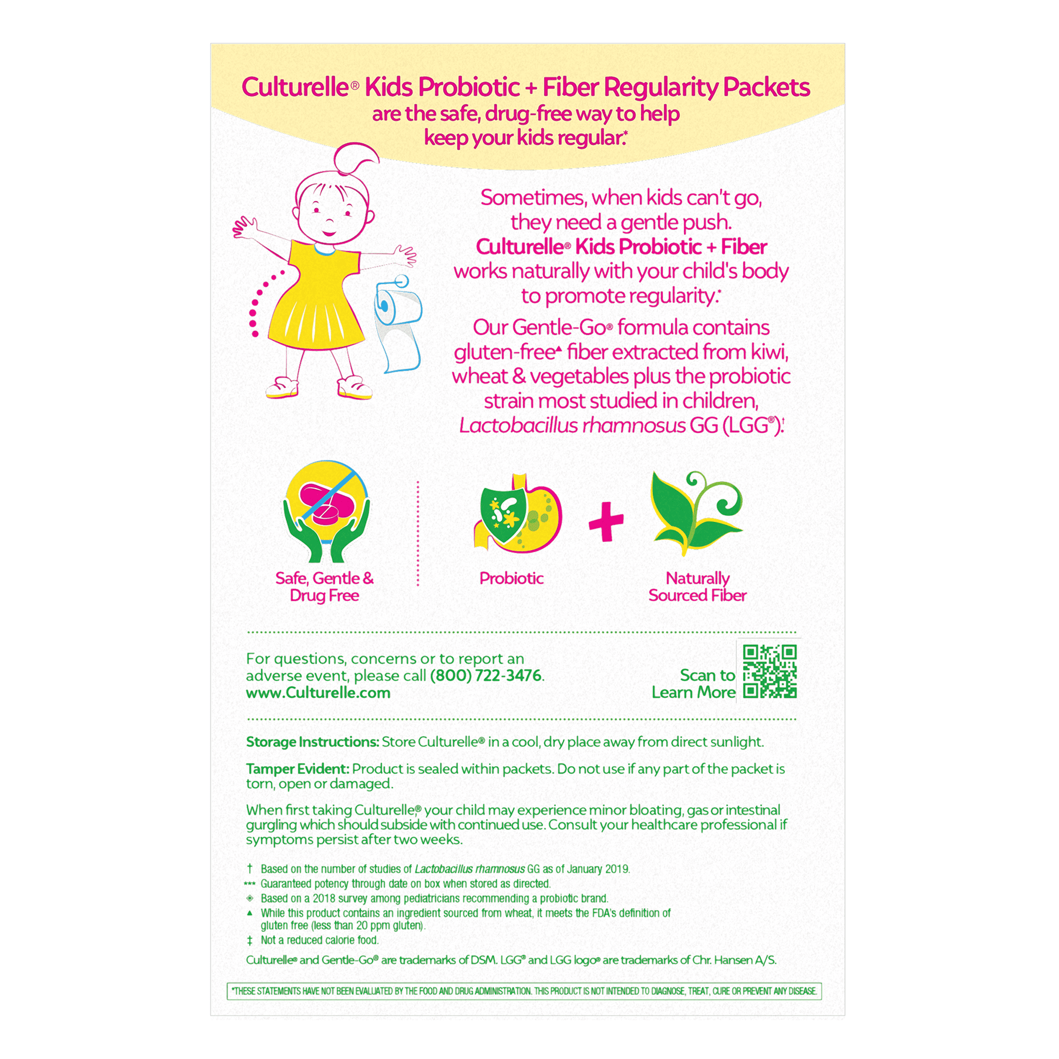 Culturelle Probiotics Kids Probiotic + Fiber Daily Ready-to-Mix Supplement, Digestive Regularity Support for Children, No Flavor Added, 24 Packets