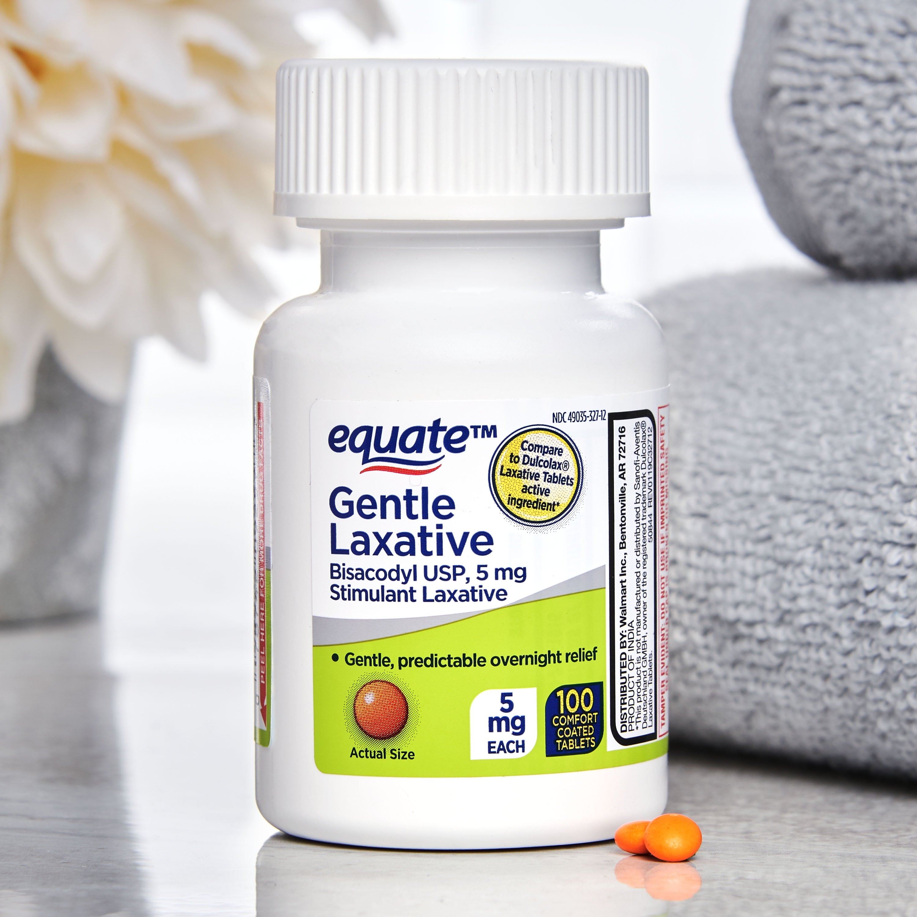 Equate Bisacodyl USP Constipation Relief Gentle Laxative Tablets, 5 mg, 100 Count