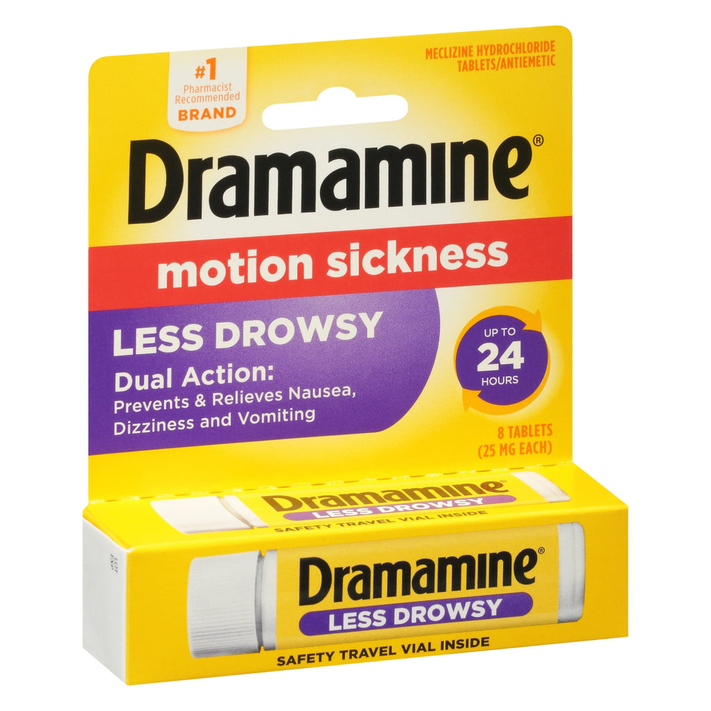Dramamine All Day Less Drowsy, Motion Sickness Relief, Sensitive Stomach, 8 Count
