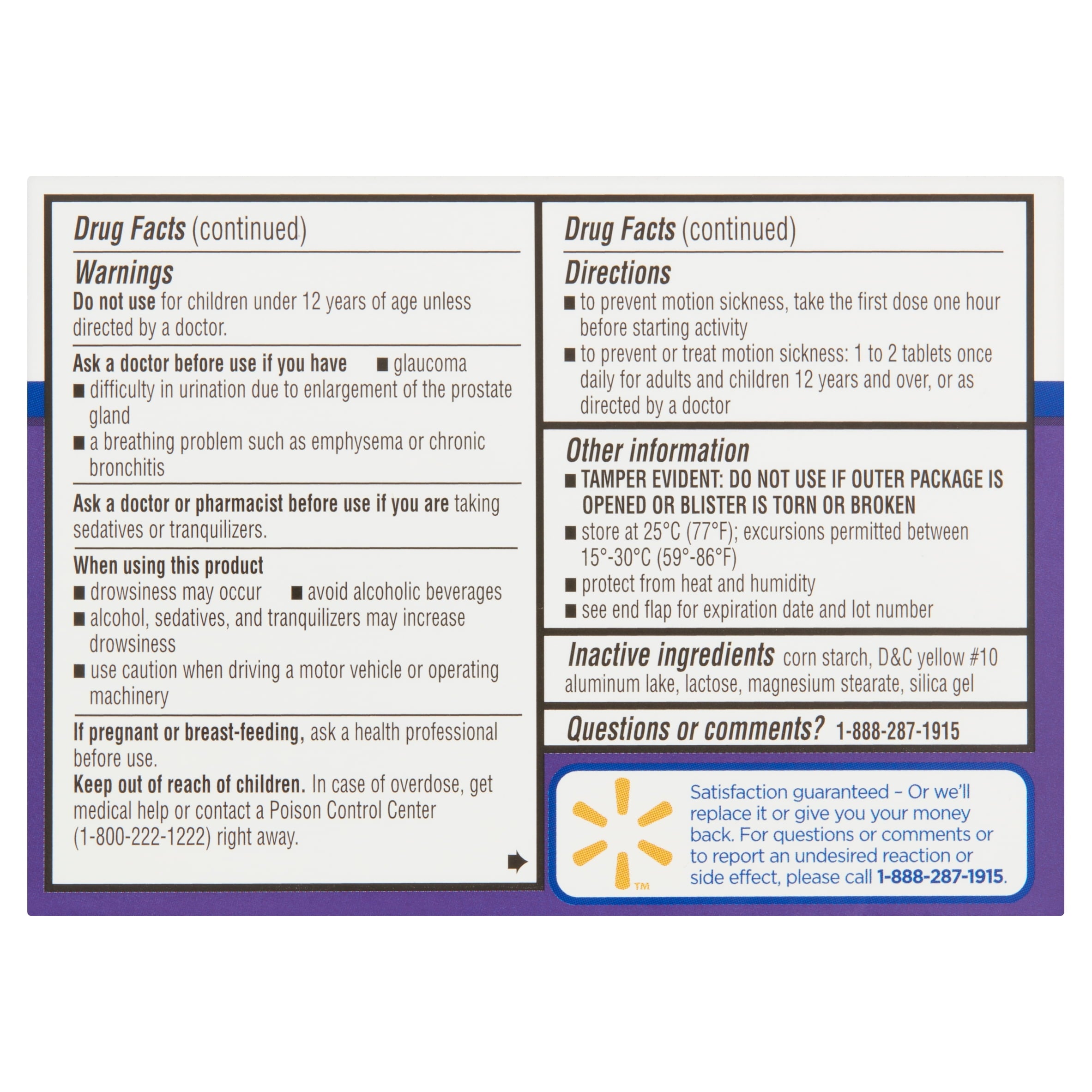 Equate Less Drowsy Formula Motion Sickness Relief Meclizine HCI Tablets, 25mg, 8 Count, Compare to Dramamine® All Day Less Drowsy Active Ingredients