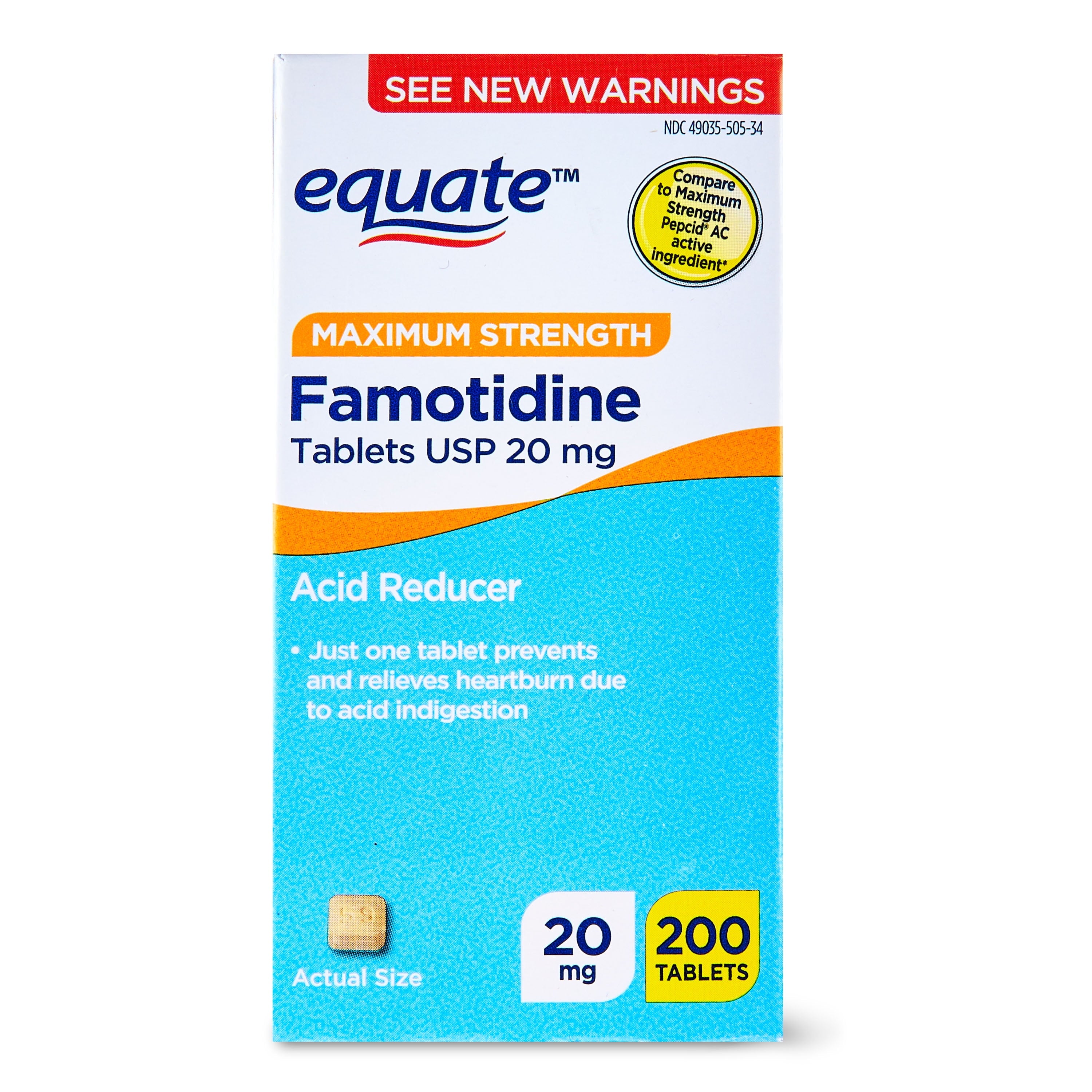 (3 pack) Equate Maximum Strength Famotidine 20mg Tablets, 200 Count, Compare to Maximum Strength Pepcid® AC Active Ingredient