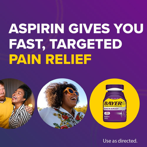 Bayer Back and Body Extra Strength Aspirin 500mg, Aspirin Plus 32.5 mg Caffeine Pain Reliever, Powerful Back and Body Pain Relief, 100 Coated Caplets
