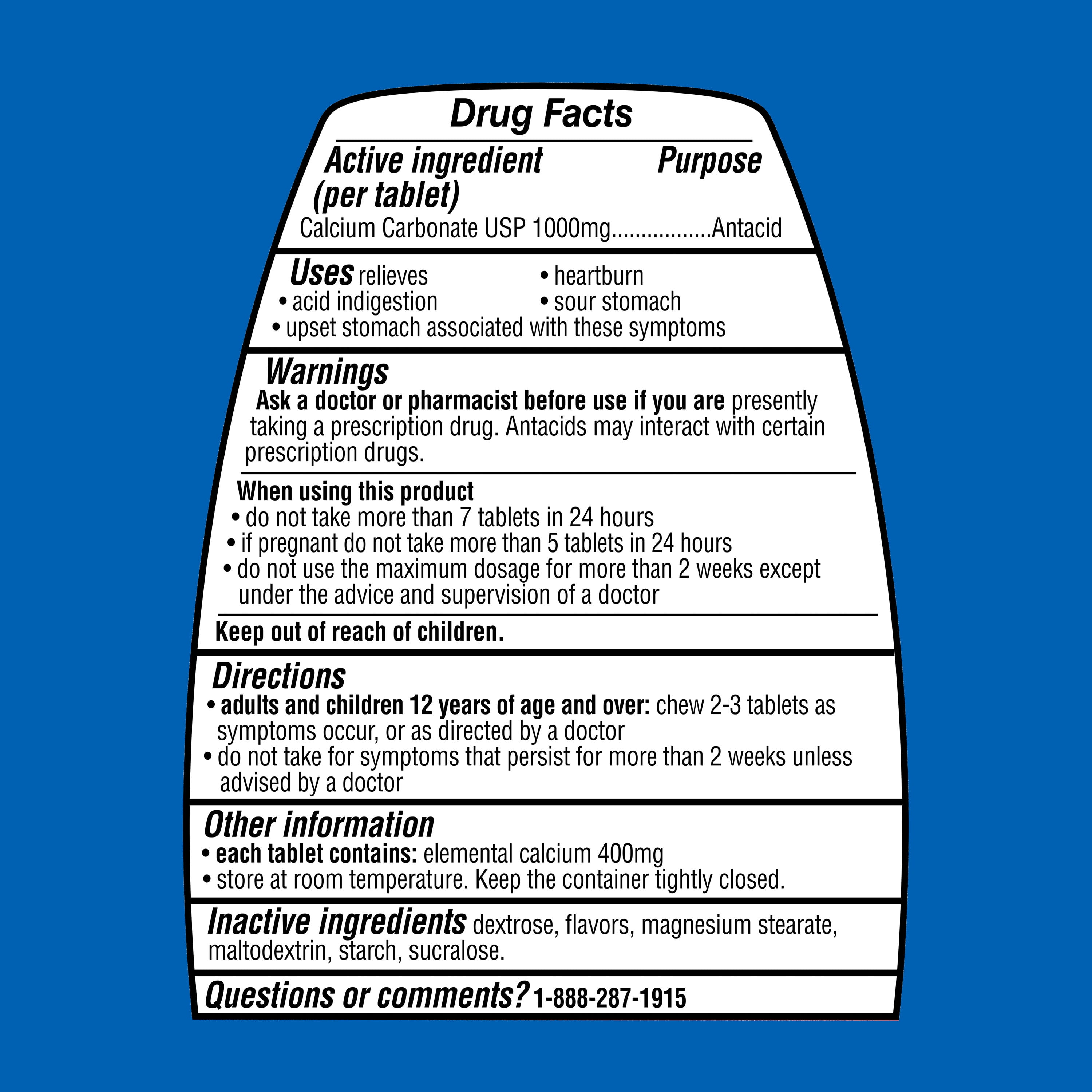 Equate Ultra Strength Antacid Peppermint Chewable Tablets, 1000 mg 160 Count, Compare to Tums® Ultra Strength Active Ingredient