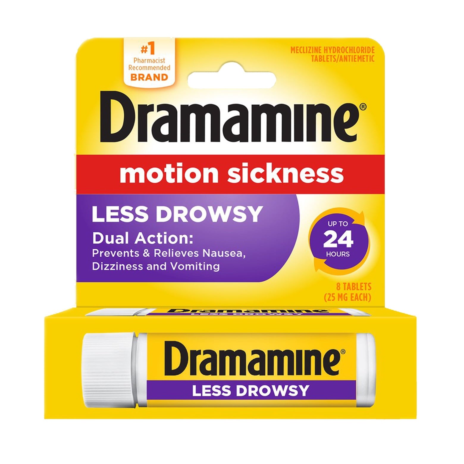 Dramamine All Day Less Drowsy, Motion Sickness Relief, Sensitive Stomach, 8 Count