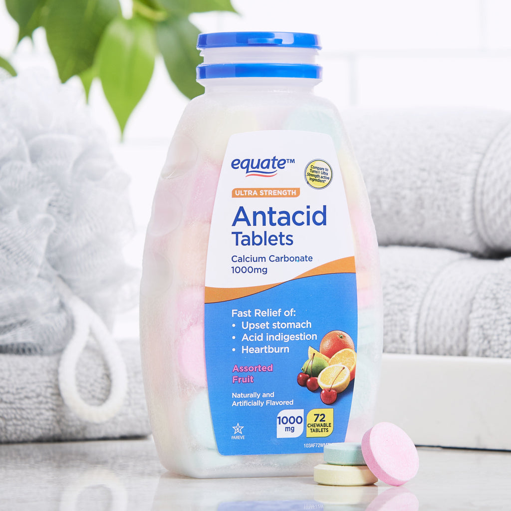 Equate Ultra Strength Antacid Assorted Fruit Chewable Tablets, 1000 mg 72 Count, Compare to Tums® Ultra Strength Active Ingredient