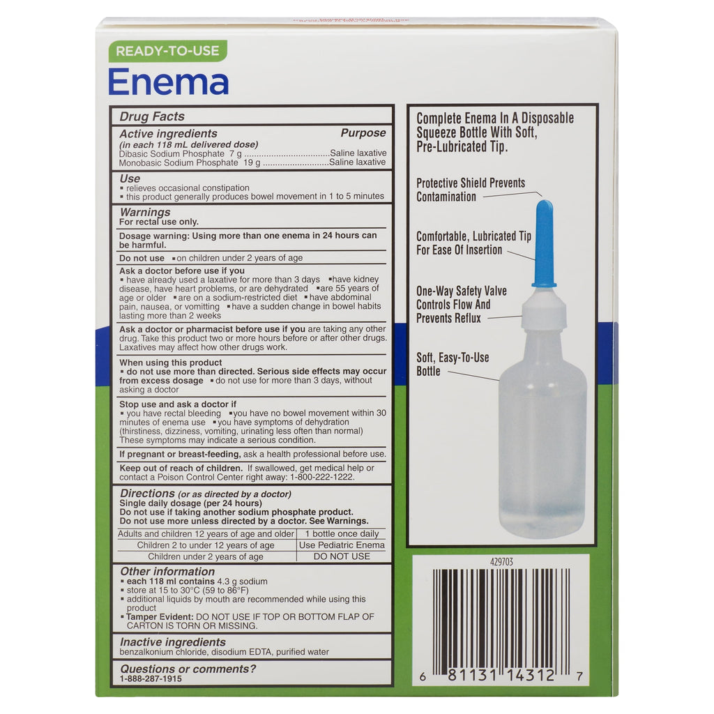 Equate Enema Sodium Phosphates Saline Laxative, 4.5 fl. oz., 6 Count