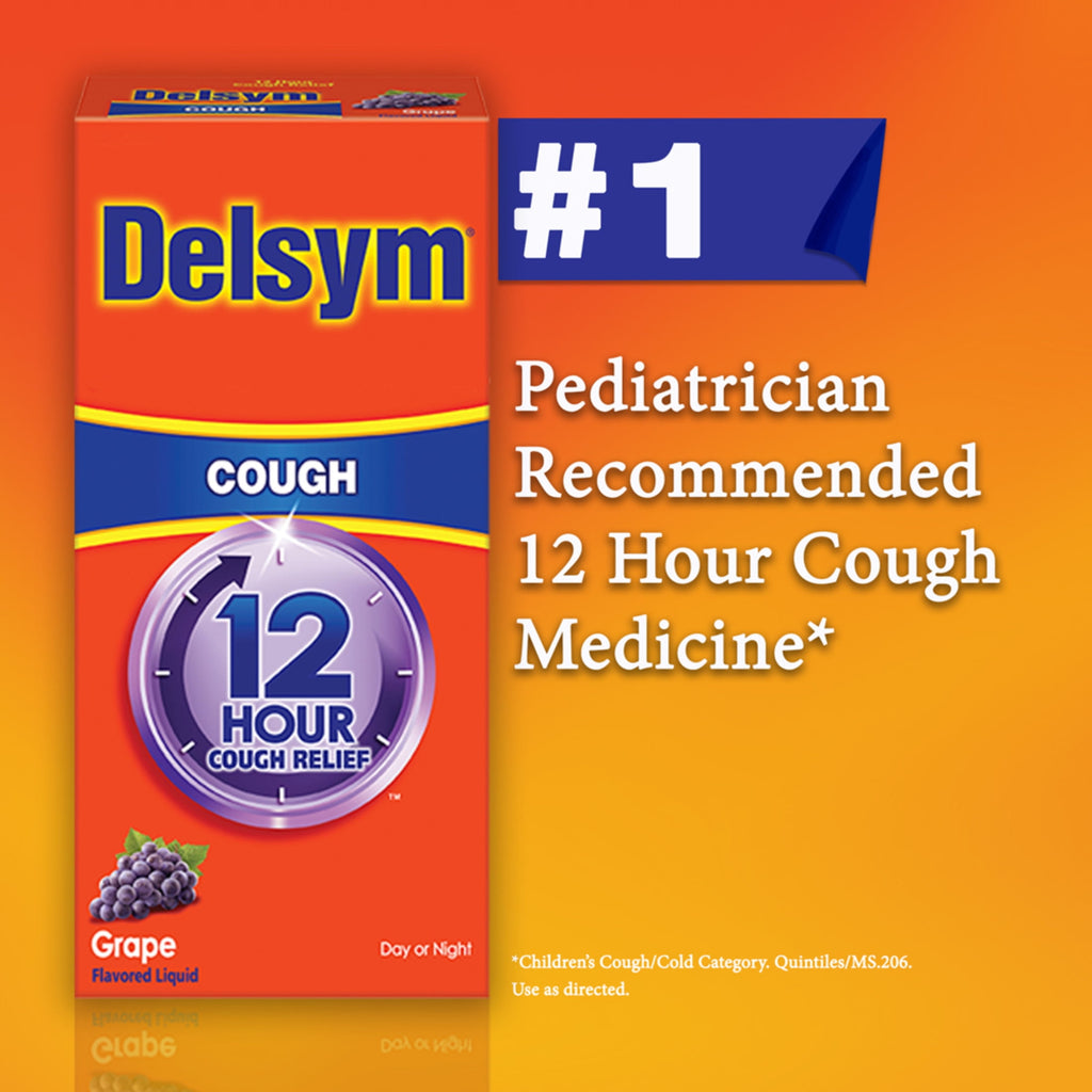 Delsym Adult 12 hour Cough Relief Medicine, Powerful Cough Relief for 12 Good Hours, Cough Suppressing Liquid, #1 Pharmacist Recommended, Grape Flavor, 5 Fl Oz