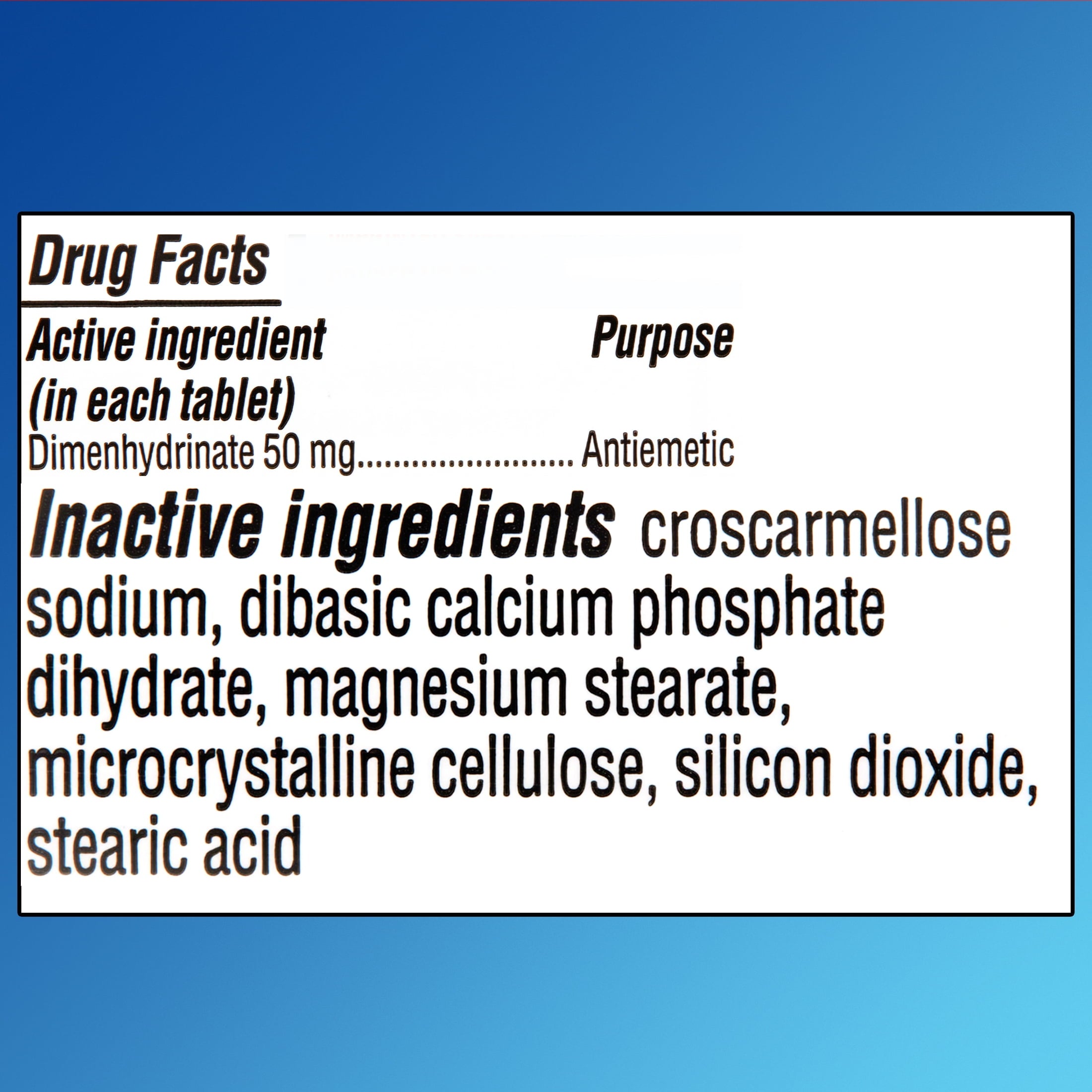 Equate Motion Sickness Relief Dimenhydrinate Tablets, 50mg, 100 Count, Compare to Dramamine® Original Formula Active Ingredients