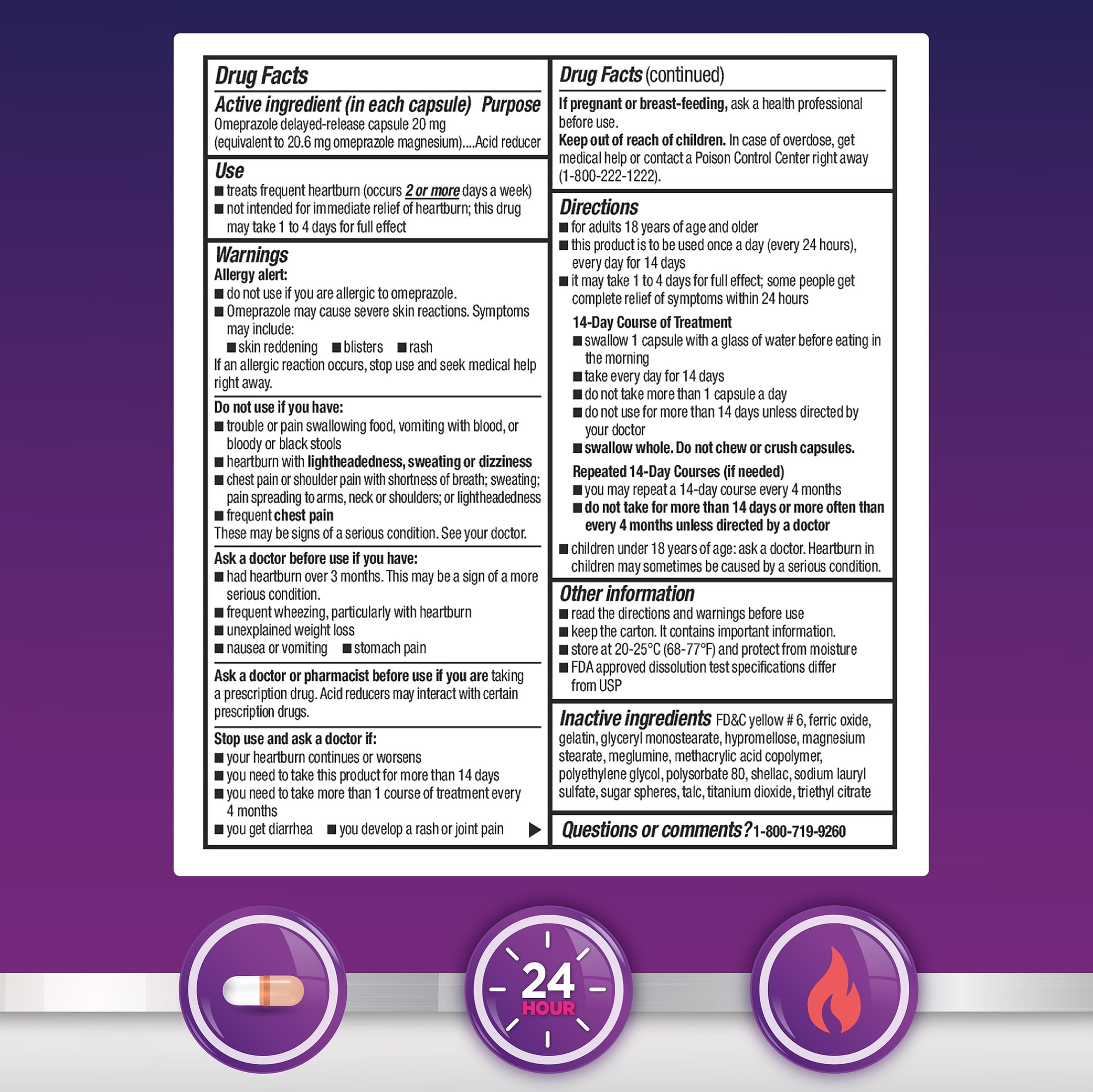 Equate Omeprazole Delayed Release Mini Capsules 20 mg, Frequent Heartburn Medicine, 42 Count, Compare to Prilosec OTC Active Ingredient