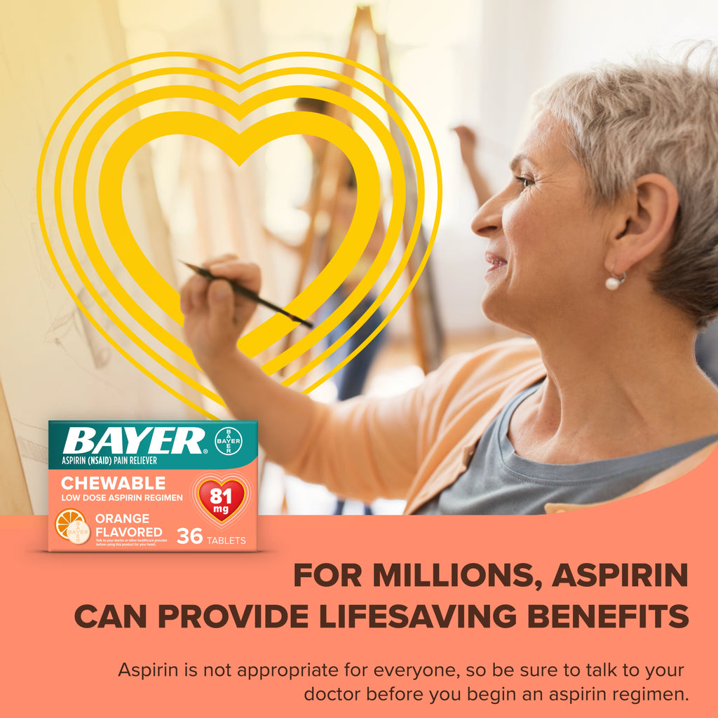 Bayer Chewable Aspirin Regimen Low Dose Pain Reliever Tablets, 81mg, Orange, 108 Count